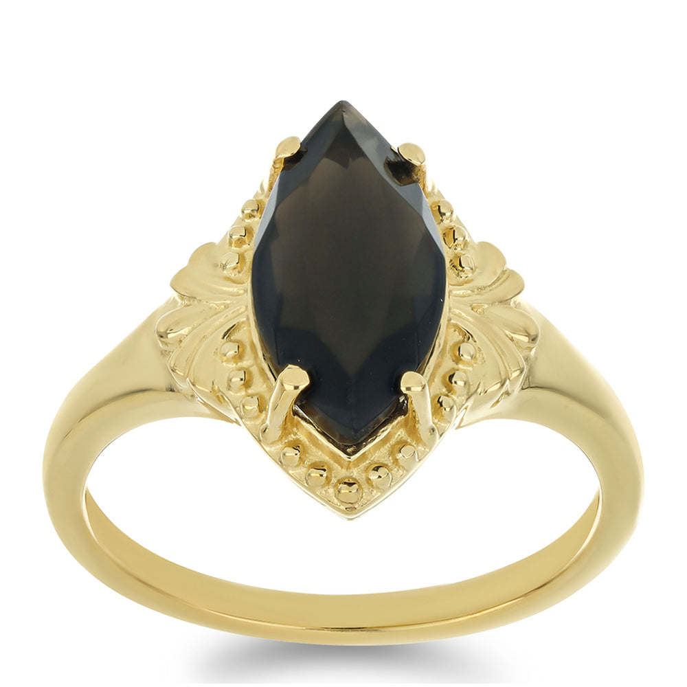 Anillo de Plata Bañada en Oro con Obsidiana