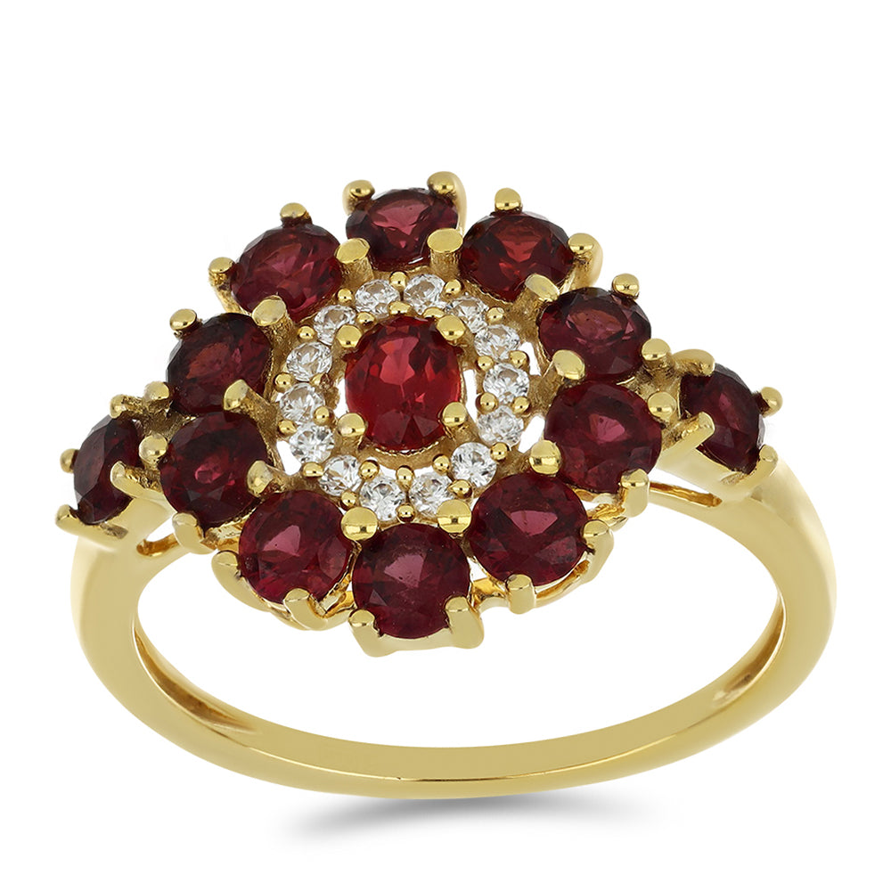 Anillo de Oro 9K con Espinela roja y Zircón blanco natural