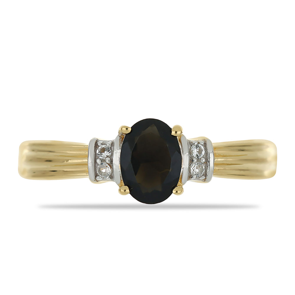 Anillo de Plata Bañada en Oro con Obsidiana y Topacio Blanco 1 