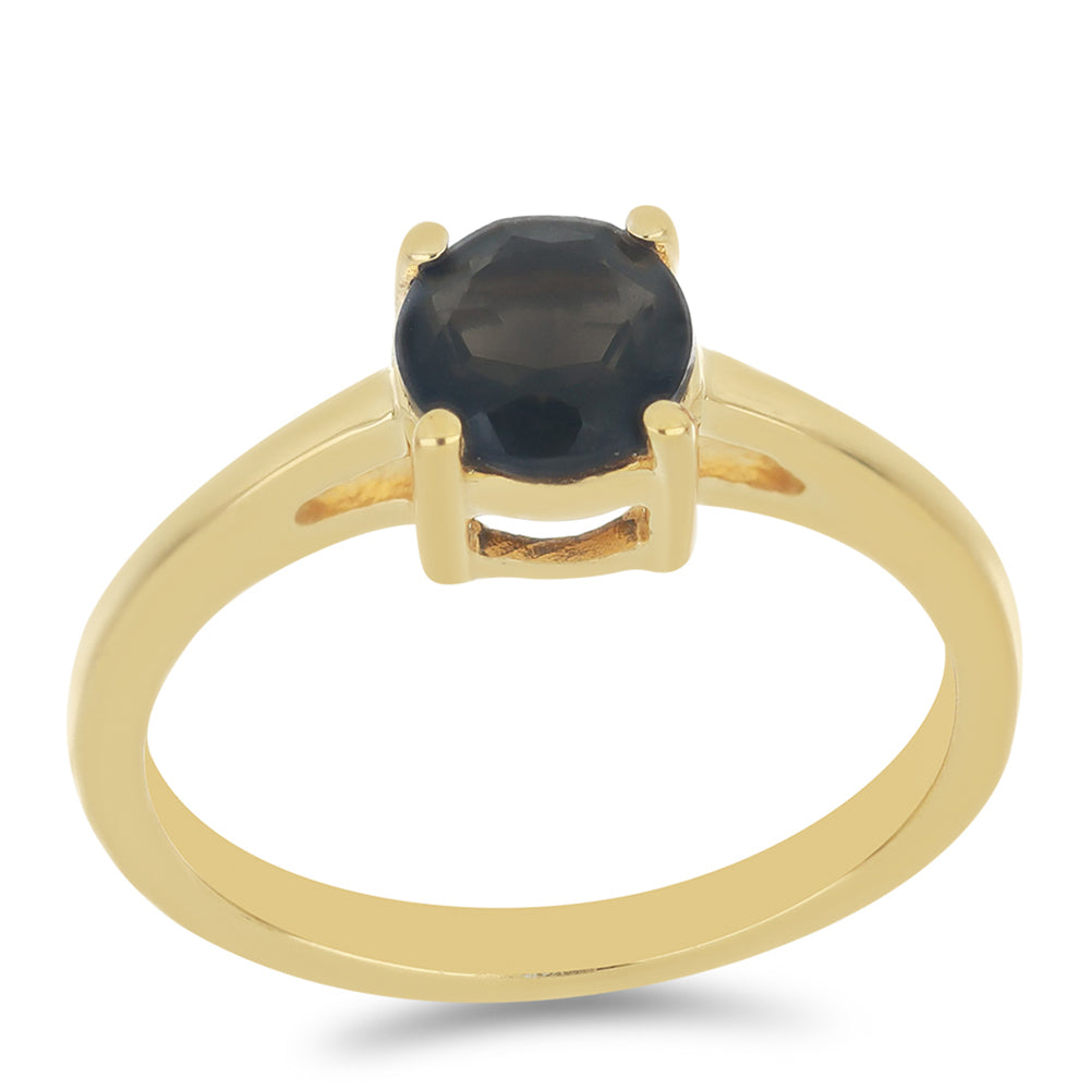 Anillo de Plata Bañada en Oro con Obsidiana