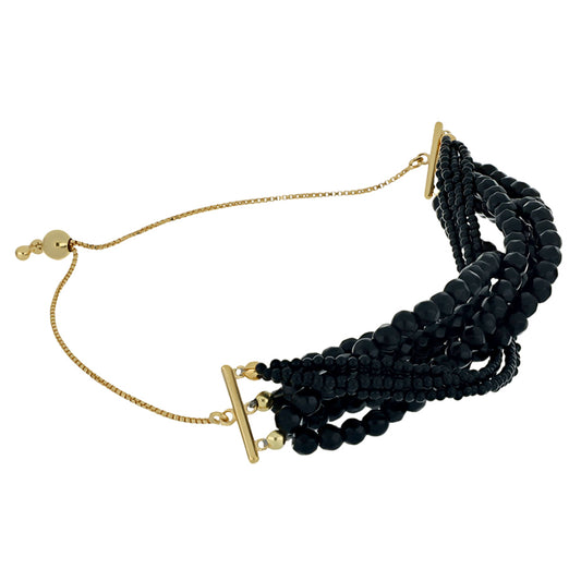 Pulsera de Plata Bañada en Oro con Obsidiana