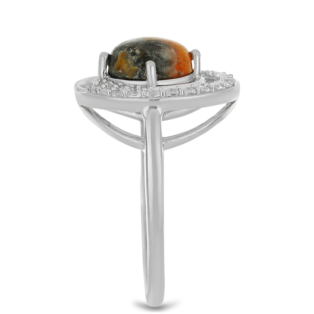 Anillo de Plata con Jasper de Bumble Bee y Topacio Blanco