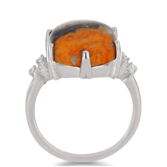 Anillo de Plata con Jasper de Bumble Bee y Topacio Blanco