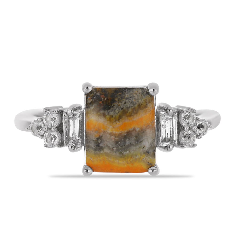 Anillo de Plata con Jasper de Bumble Bee y Topacio Blanco 1 