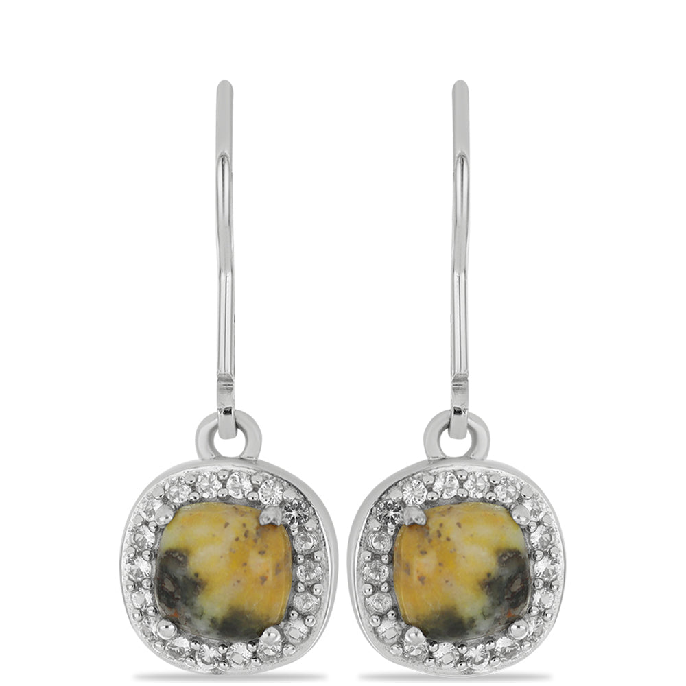 Pendientes de Plata con Jasper de Bumble Bee y Topacio Blanco