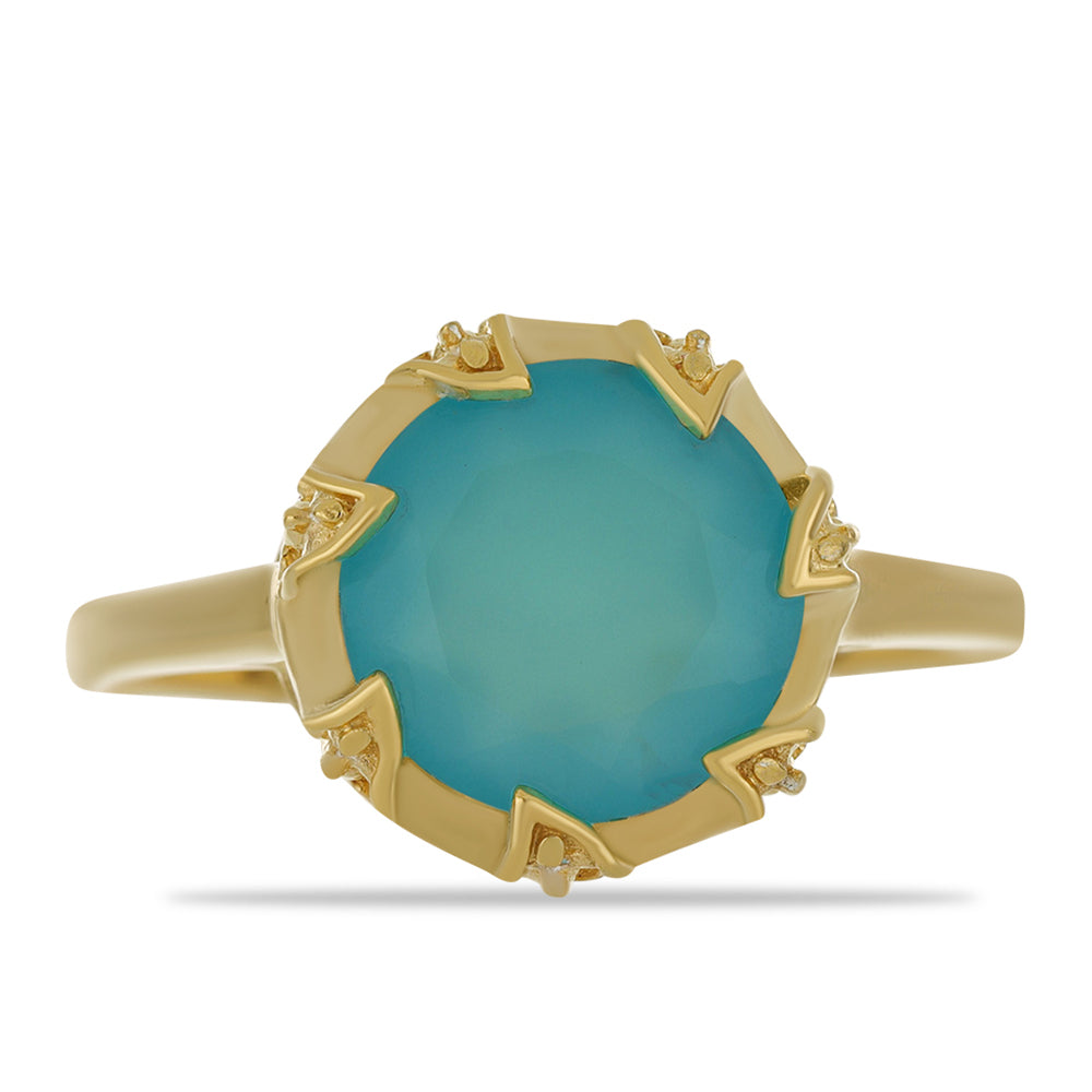 Anillo de Plata Bañada en Oro con Calcedonia azul Paraiba