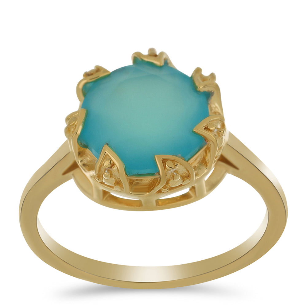 Anillo de Plata Bañada en Oro con Calcedonia azul Paraiba 3 