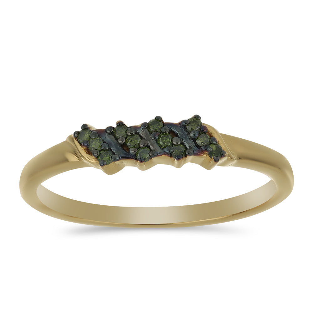 Anillo de Plata Bañada en Oro con Diamante Verde 3 