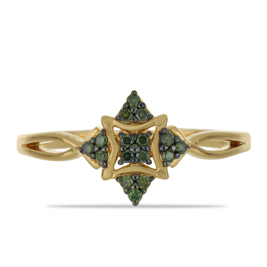 Anillo de Plata Bañada en Oro con Diamante Verde