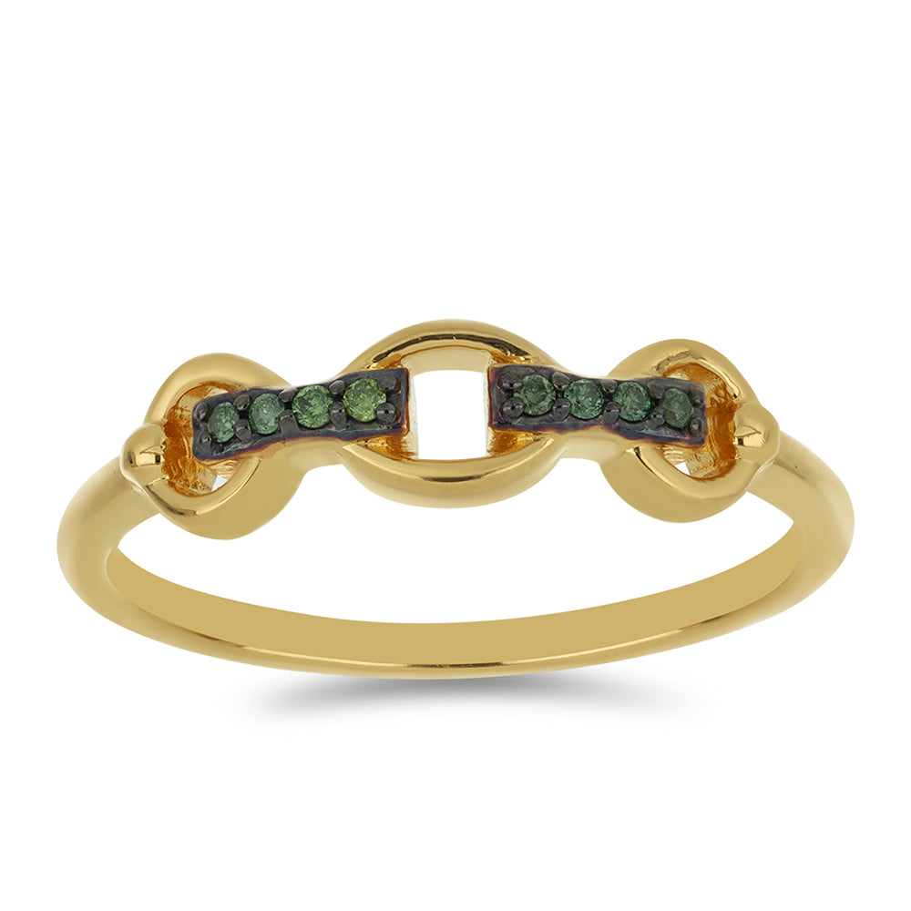 Anillo de Plata Bañada en Oro con Diamante Verde 3 