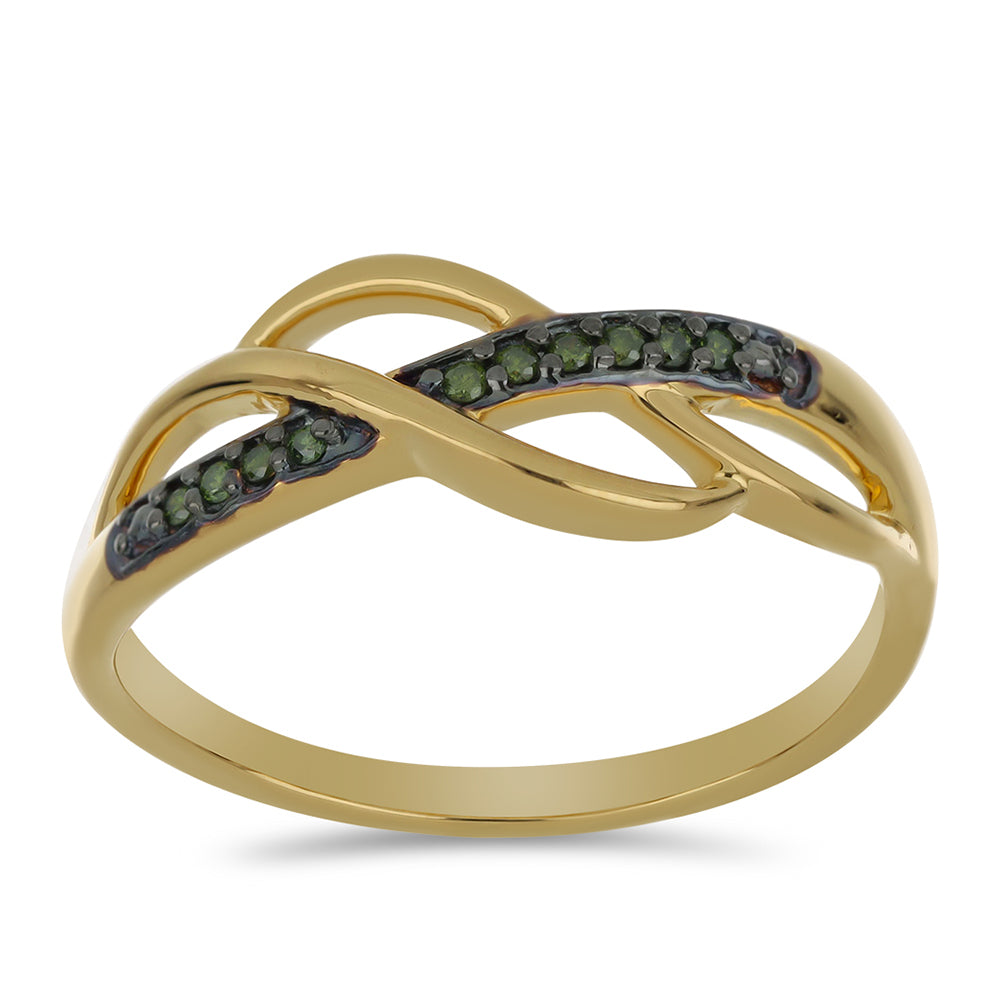 Anillo de Plata Bañada en Oro con Diamante Verde