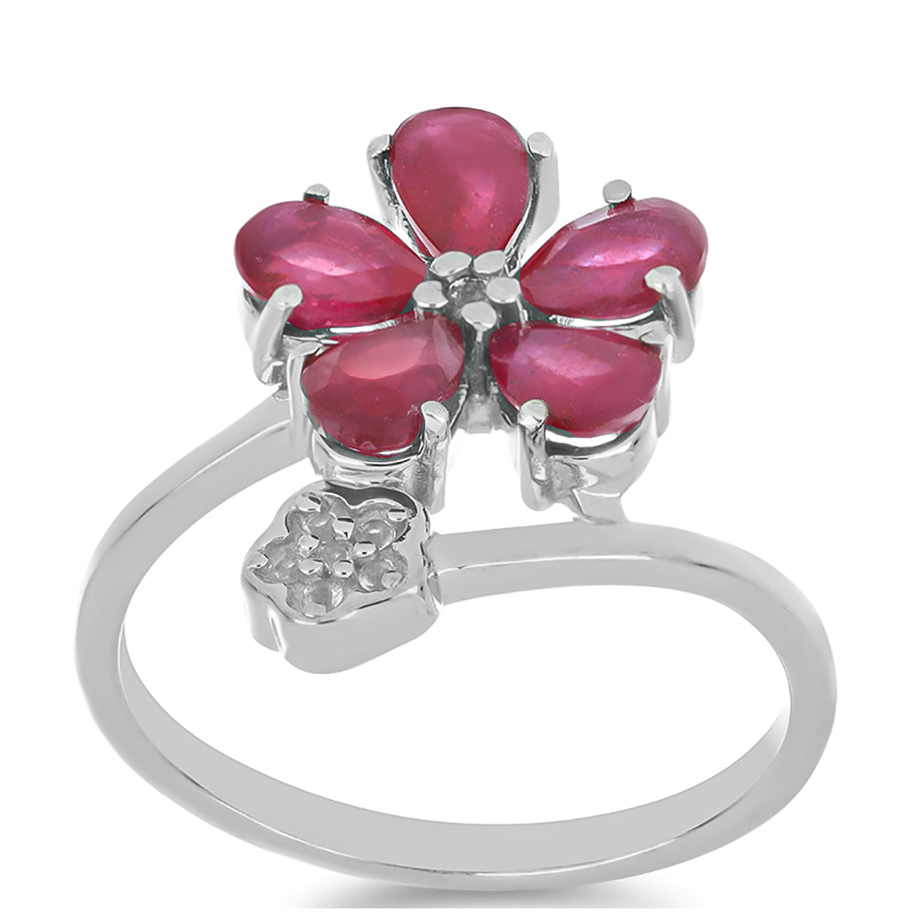 Anillo de Plata con Rubí de Madagascar y Topacio Blanco 3 