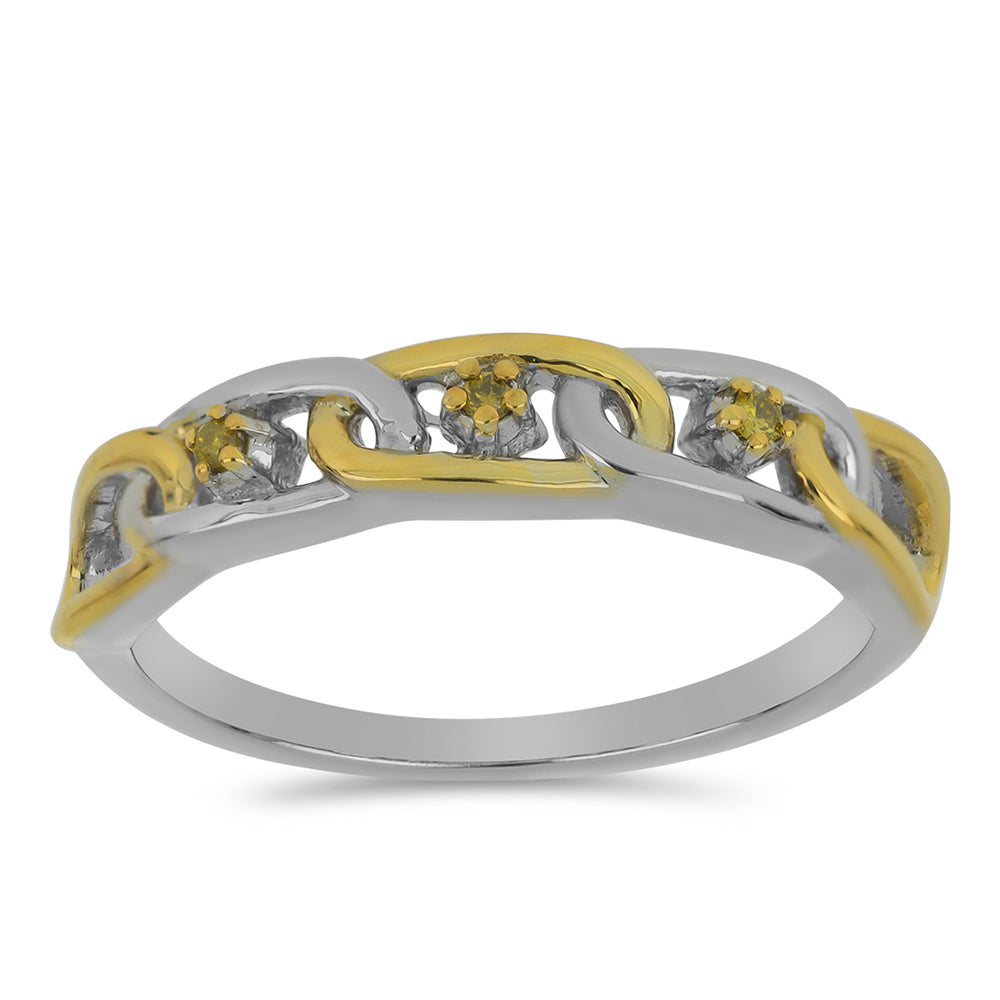 Anillo de Plata Bañada en Oro con Diamante Amarillo