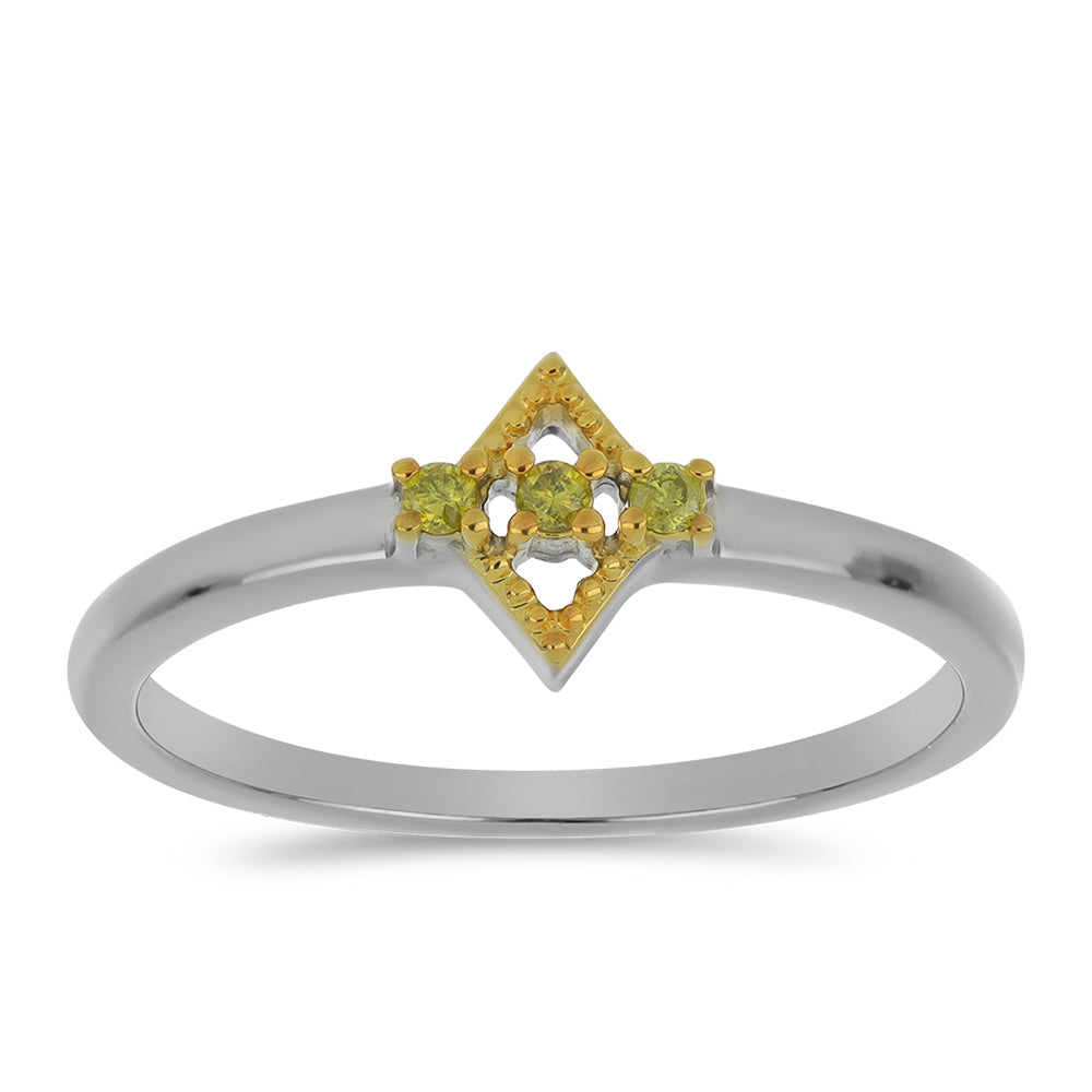 Anillo de Plata Bañada en Oro con Diamante Amarillo