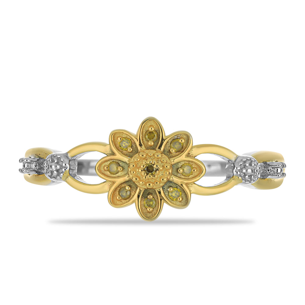 Anillo de Plata Bañada en Oro con Diamante Amarillo 1 