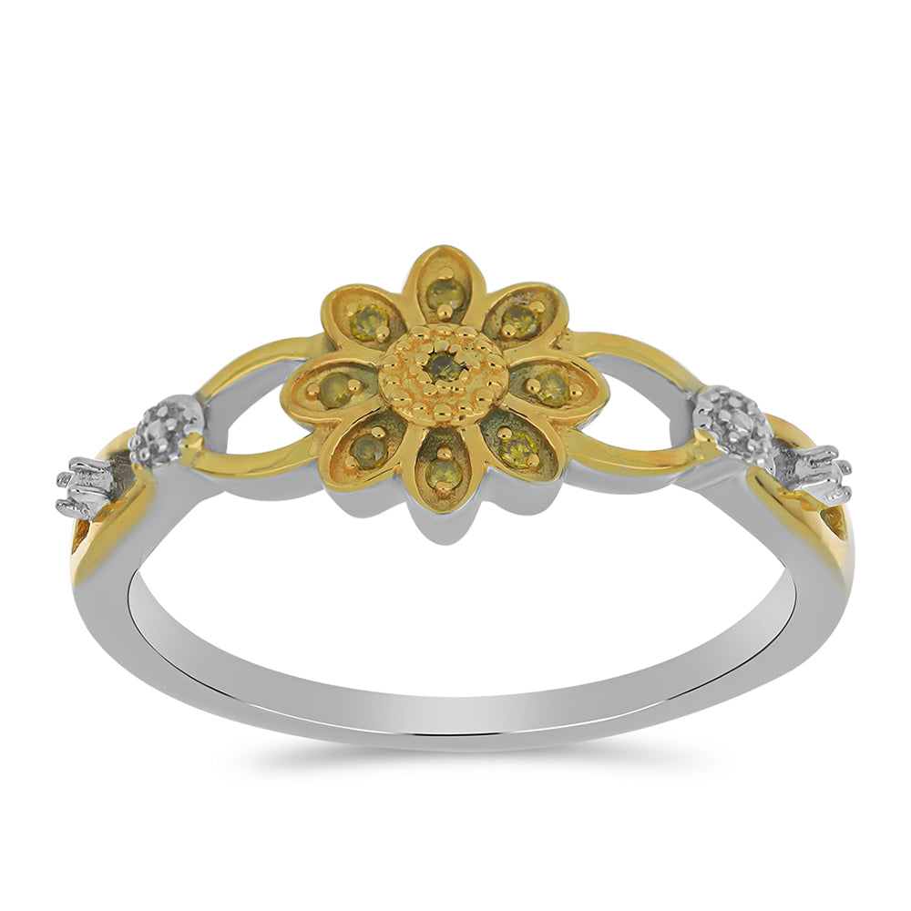 Anillo de Plata Bañada en Oro con Diamante Amarillo