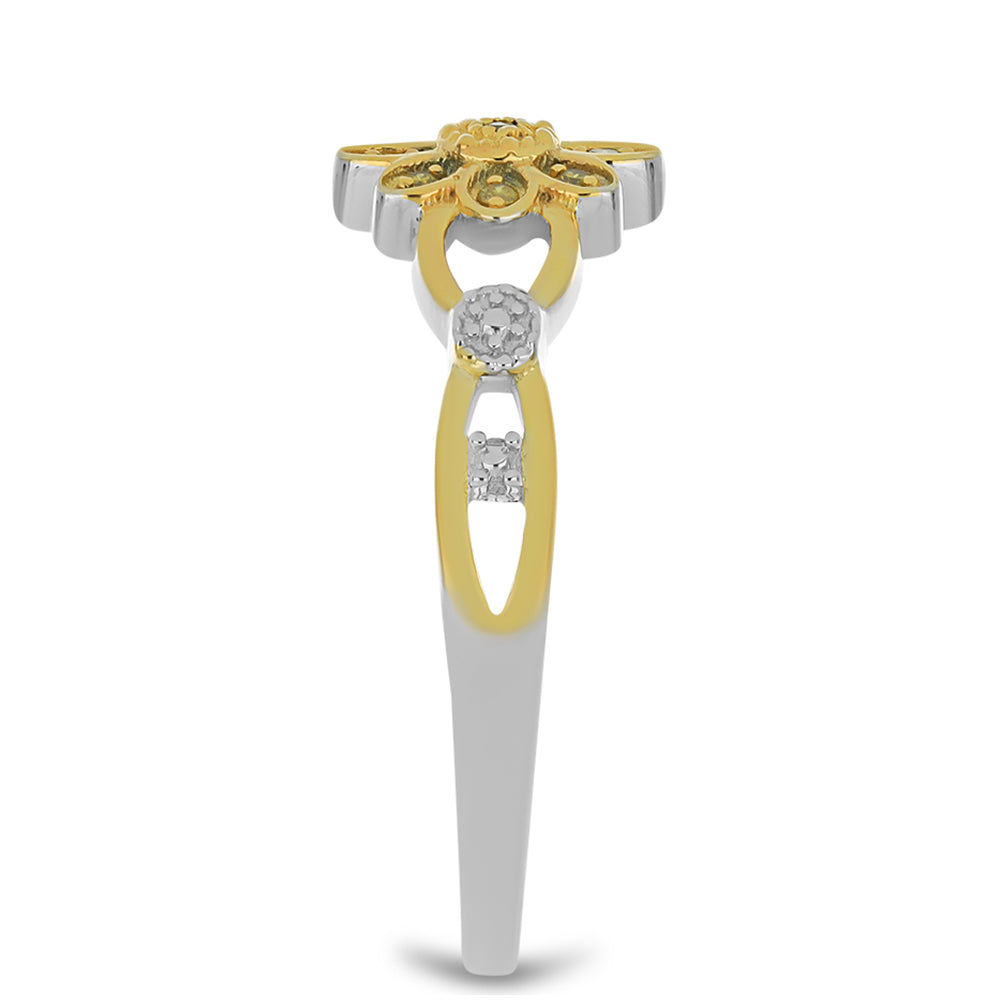 Anillo de Plata Bañada en Oro con Diamante Amarillo