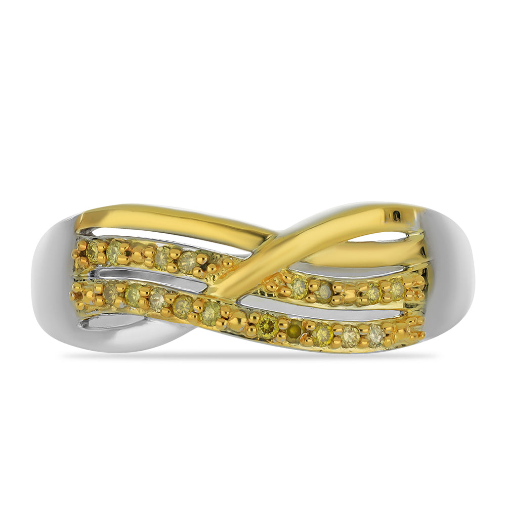 Anillo de Plata Bañada en Oro con Diamante Amarillo