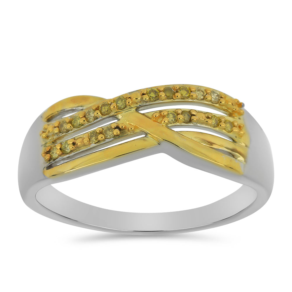 Anillo de Plata Bañada en Oro con Diamante Amarillo