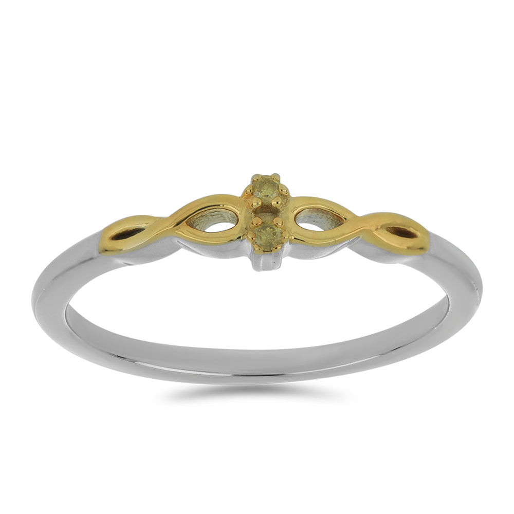 Anillo de Plata Bañada en Oro con Diamante Amarillo 3 