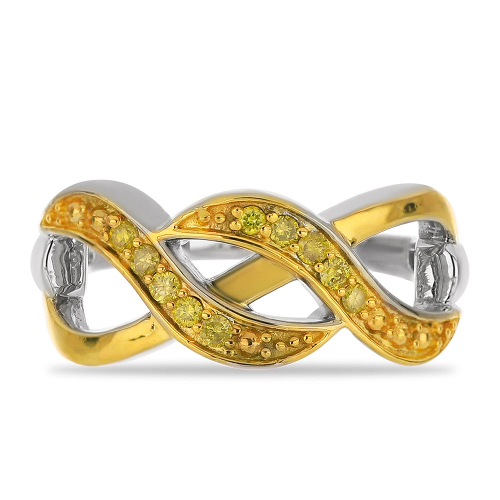 Anillo de Plata Bañada en Oro con Diamante Amarillo 1 