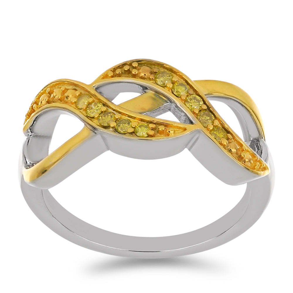 Anillo de Plata Bañada en Oro con Diamante Amarillo