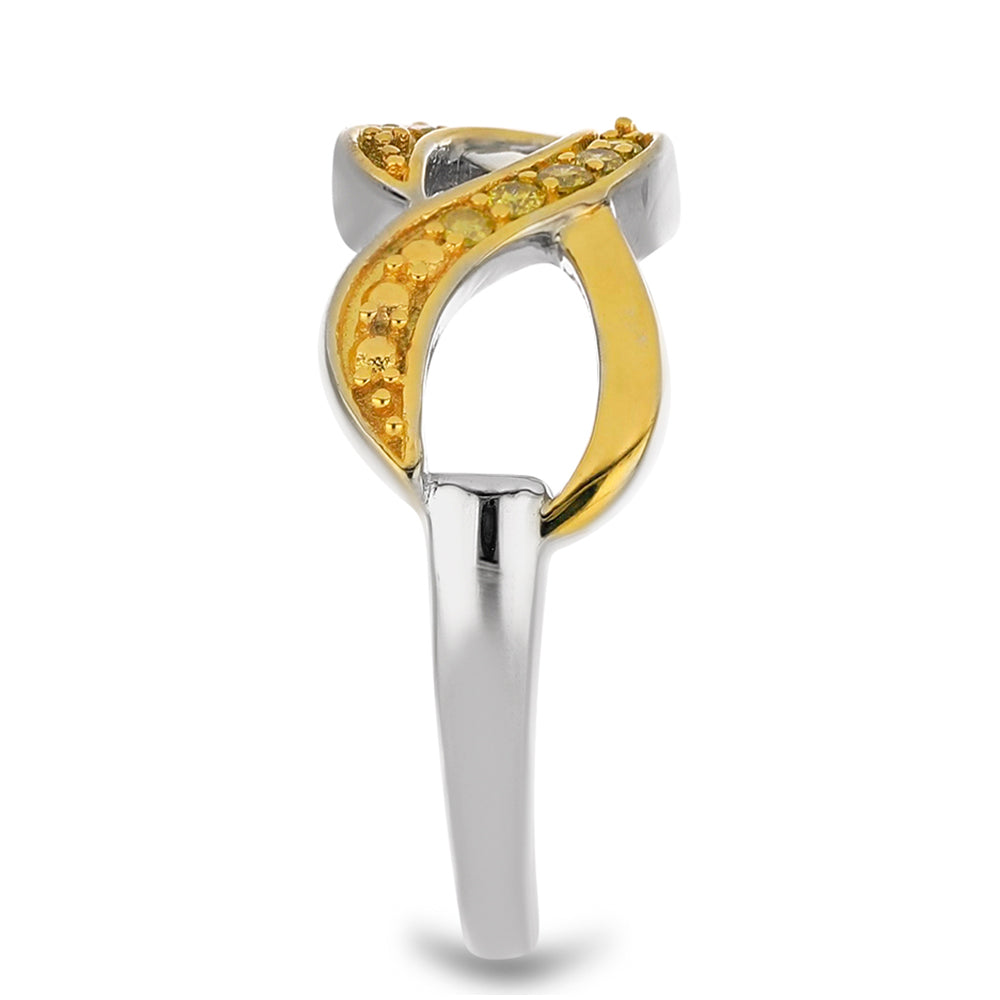 Anillo de Plata Bañada en Oro con Diamante Amarillo