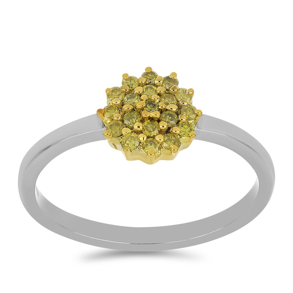 Anillo de Plata Bañada en Oro con Diamante Amarillo