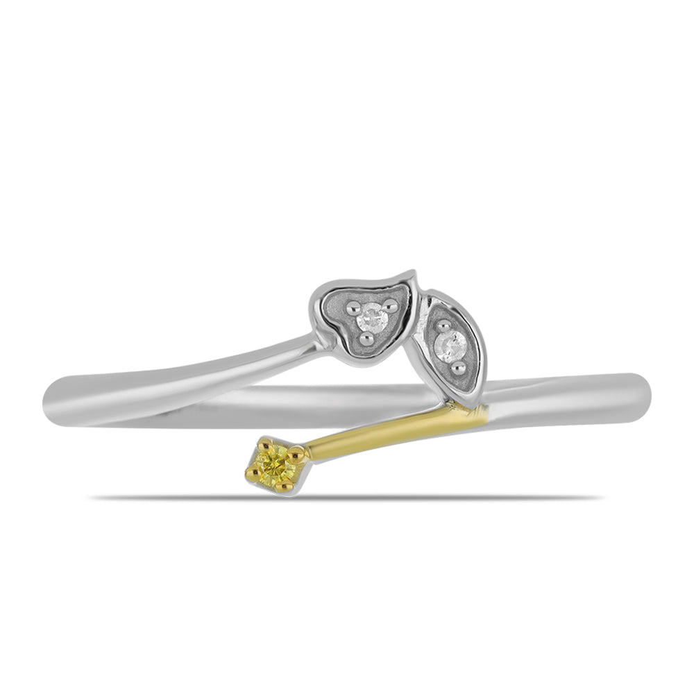 Anillo de Plata Bañada en Oro con Diamante Amarillo y Diamante blanco 1 