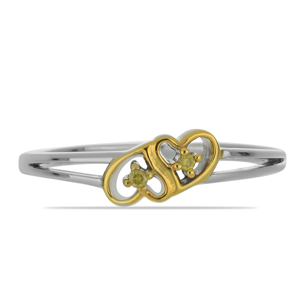 Anillo de Plata Bañada en Oro con Diamante Amarillo 1 