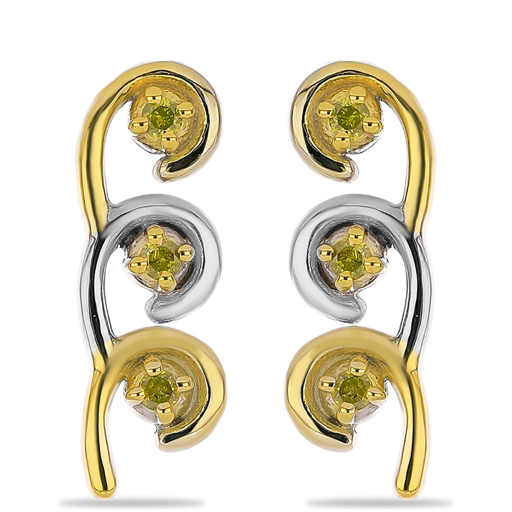 Pendientes de Plata Bañada en Oro con Diamante Amarillo