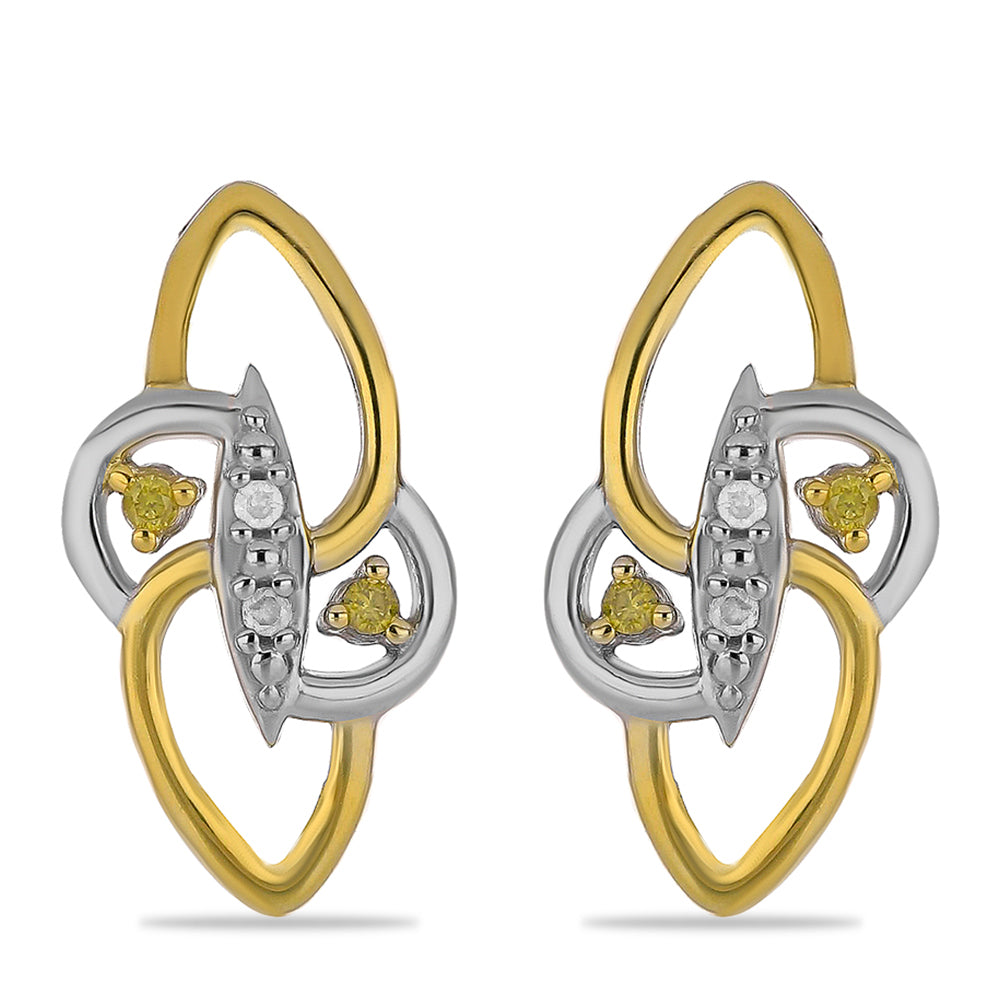 Pendientes de Plata Bañada en Oro con Diamante Amarillo y Diamante blanco