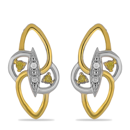 Pendientes de Plata Bañada en Oro con Diamante Amarillo y Diamante blanco