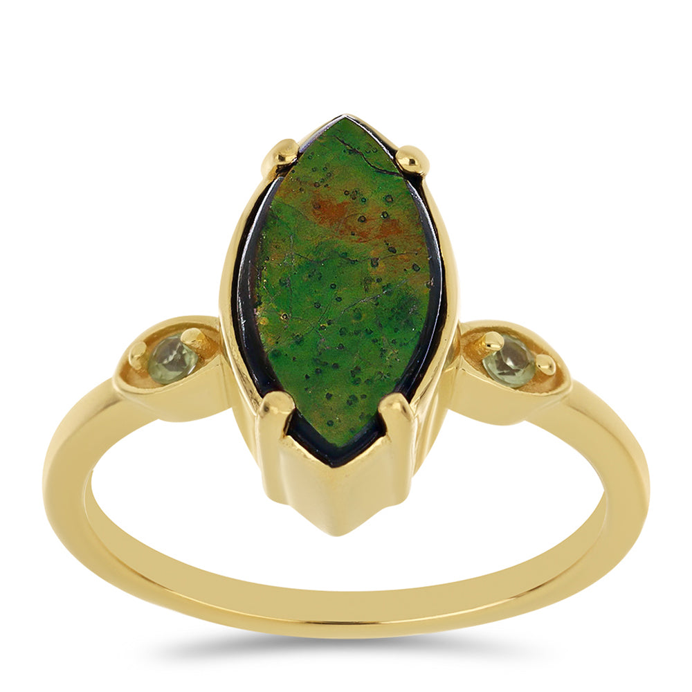 Anillo de Plata Bañada en Oro con Ammolita y Peridoto de Changbai 3 