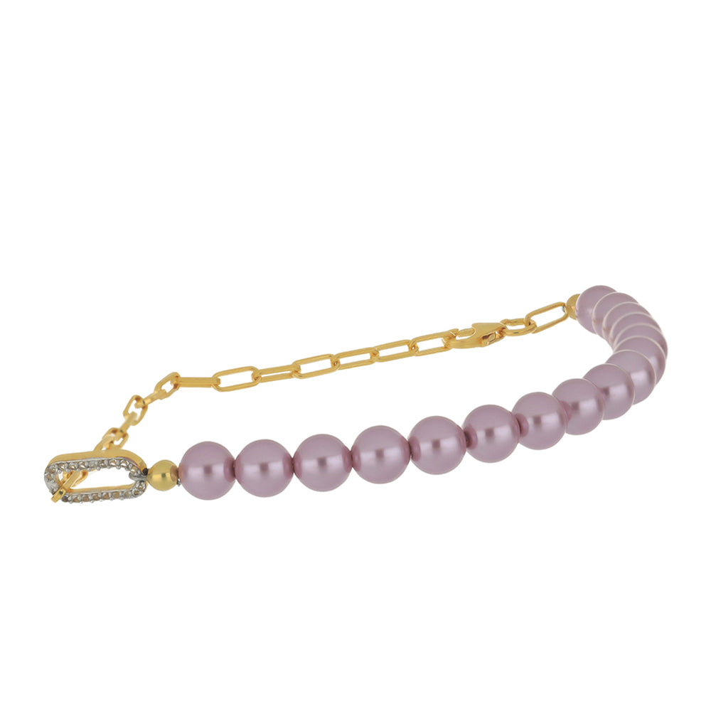 Pulsera de Plata Bañada en Oro con Perla Púrpura de Agua dulce y Topacio Blanco 1 