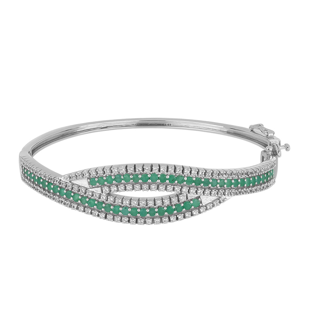 Brazalete de Plata con Esmeralda de Brasil y Topacio Blanco 1 