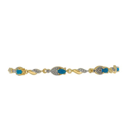 Pulsera de Plata Bañada en Oro con Ópalo Azul Paraiba de Etiopía y Topacio Blanco