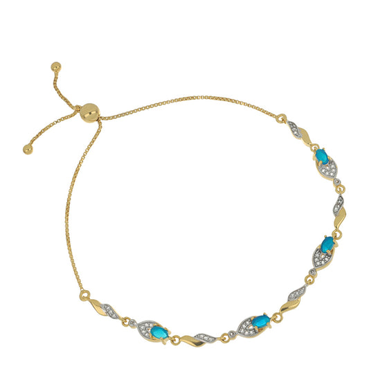 Pulsera de Plata Bañada en Oro con Ópalo Azul Paraiba de Etiopía y Topacio Blanco