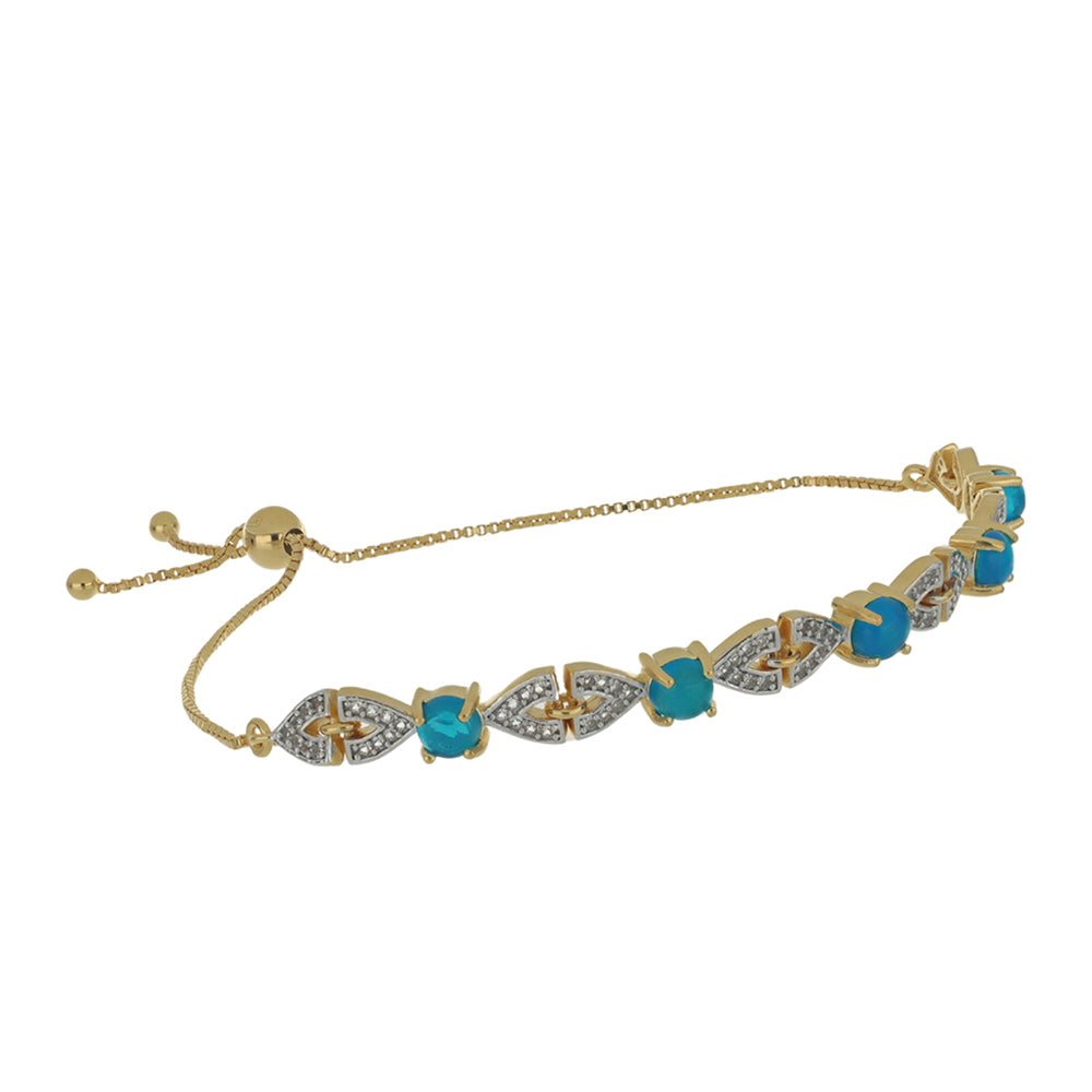 Pulsera de Plata Bañada en Oro con Ópalo Azul Paraiba de Etiopía y Topacio Blanco 1 