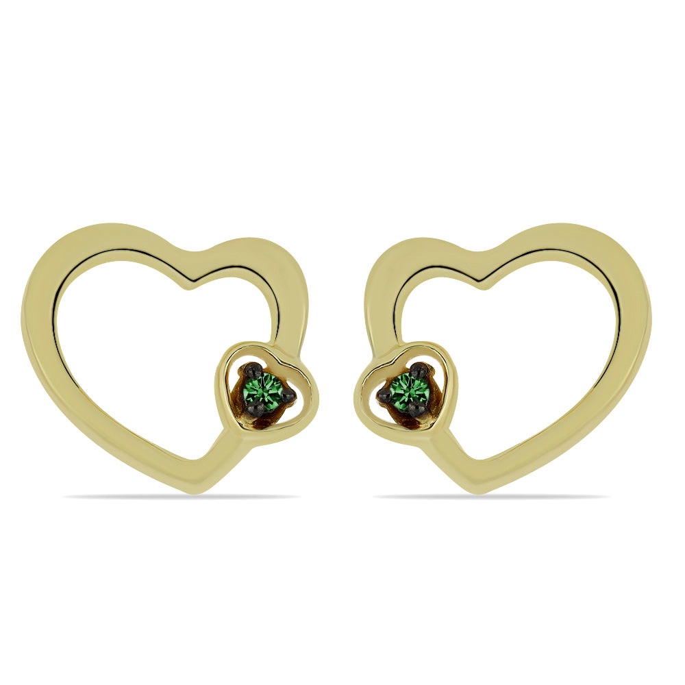 Pendientes de Plata Bañada en Oro con Diamante Verde 1 