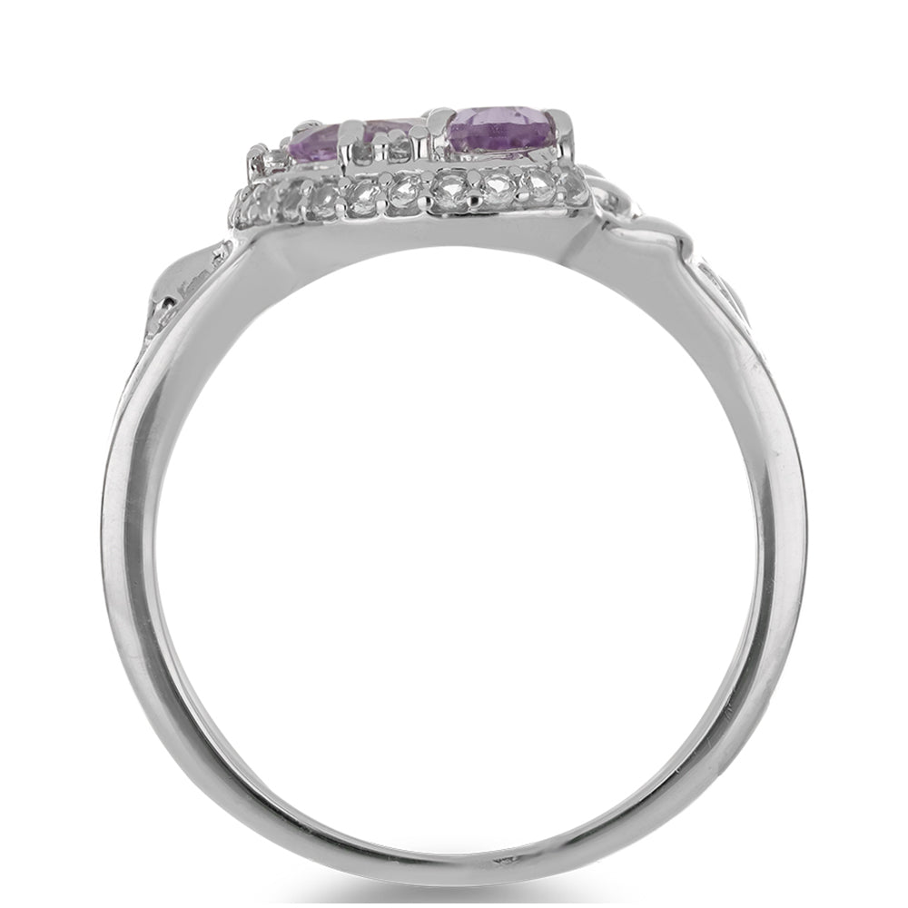 Anillo de Plata con Amatista Rosa de Francia y Topacio Blanco