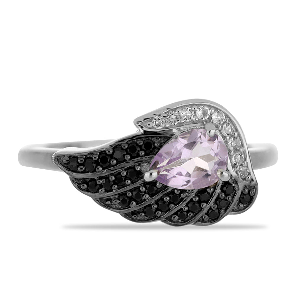 Anillo de Plata con Amatista Rosa de Francia y Espinela Negra de Badakhshan Gorno 1 