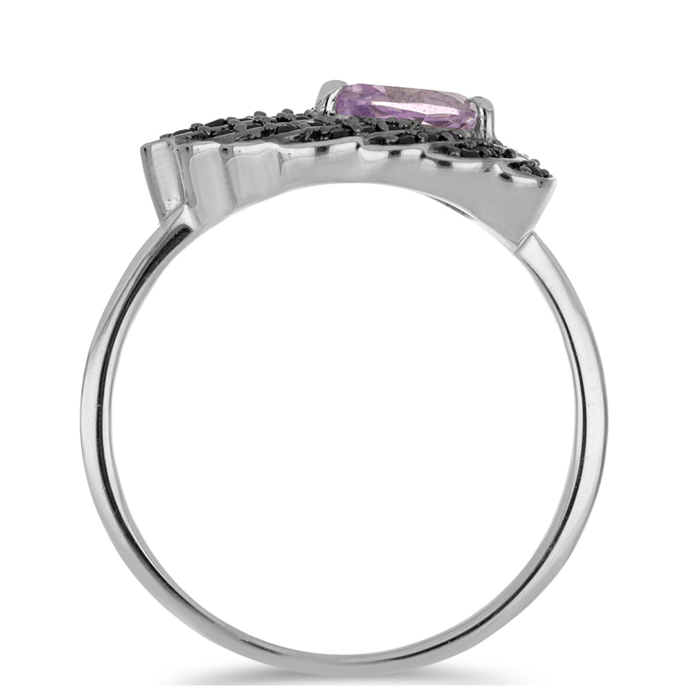 Anillo de Plata con Amatista Rosa de Francia y Espinela Negra de Badakhshan Gorno 2 