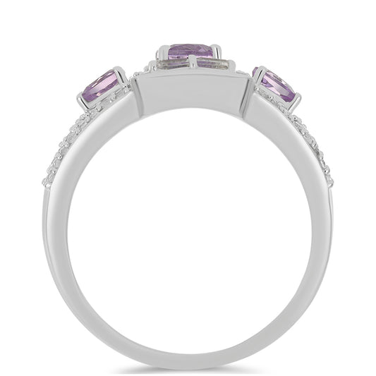 Anillo de Plata con Amatista Rosa de Francia y Zircón Blanco