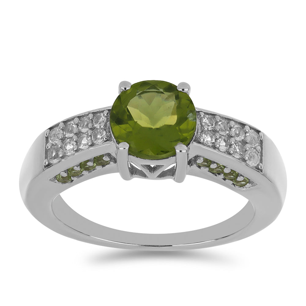 Anillo de Plata con Peridoto de Changbai y Topacio Blanco