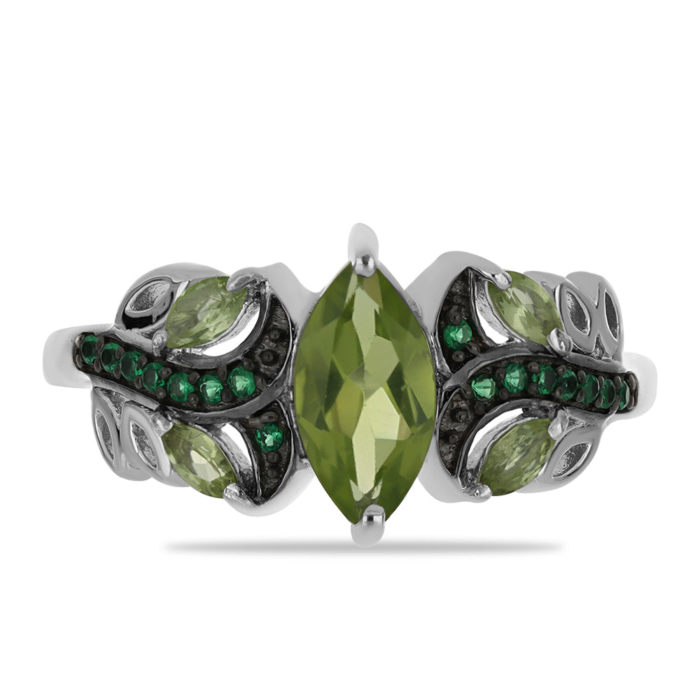 Anillo de Plata con Peridoto de Changbai y Topacio Verde