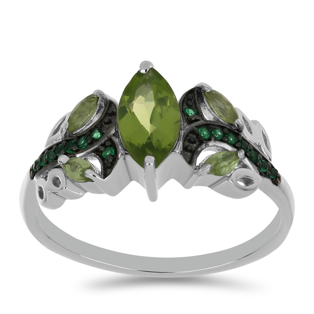 Anillo de Plata con Peridoto de Changbai y Topacio Verde