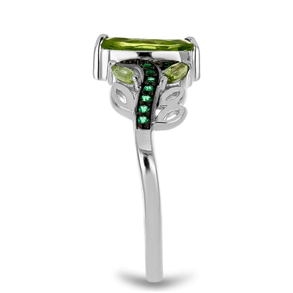 Anillo de Plata con Peridoto de Changbai y Topacio Verde