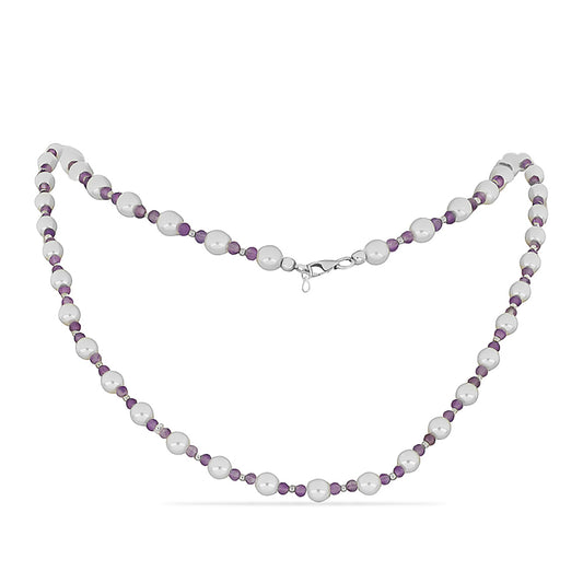 Collar de Plata con Amatista Rosa de Francia y Perla de Agua Dulce