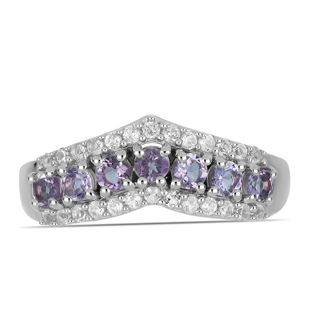 Anillo de Plata con Amatista Rosa de Francia y Topacio Blanco